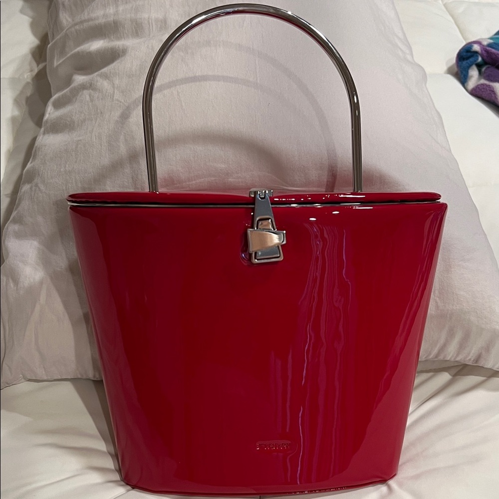 Sport max by Max Mara Red Patent Leather Bucket Bag